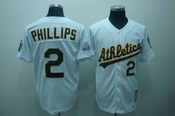 Mitchell and Ness Athletics #2 Tony Phillips Stitched White Throwback MLB Jersey - Click Image to Close